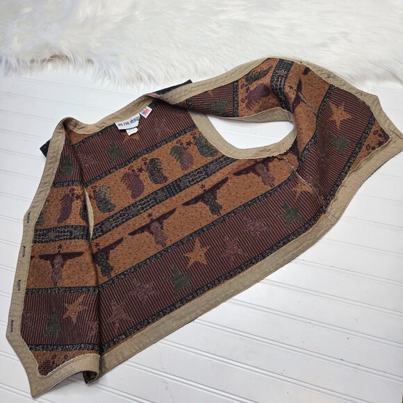 Vintage On The Verge Tapestry Vest Angels & Stars Print Christmas Women's Lg USA - Picture 5 of 7